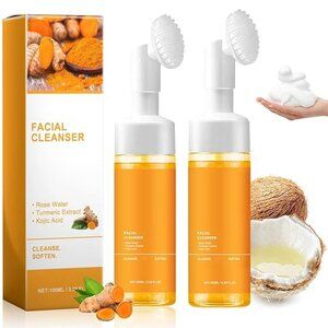 2 Pcs Turmeric Glow Wash Face Wash w/Brush, Deep Cleansing Facial Exfoliating